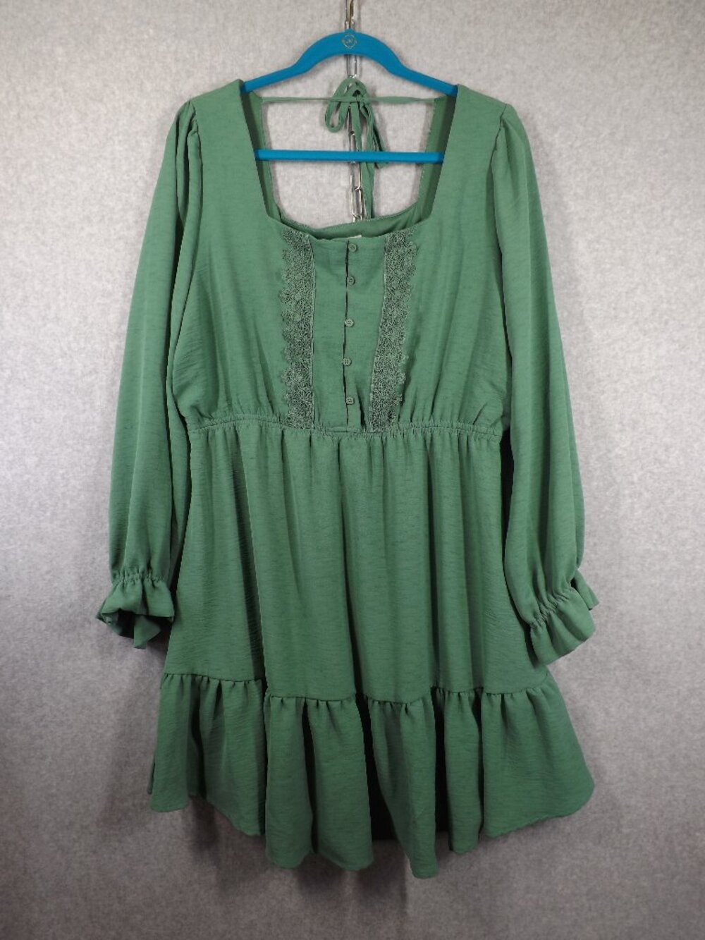 White Birch Dress Women's Sz XL Green Long Sleeve Lace Whimsy Boho Babydoll